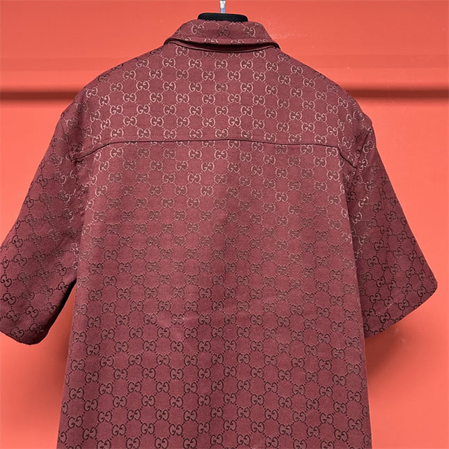 Gucci 2025SS Burgundy GG Jacquard Short Sleeve Shirt – Top Version