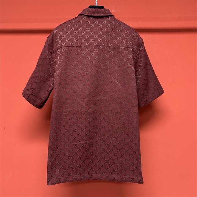 Gucci 2025SS Burgundy GG Jacquard Short Sleeve Shirt – Top Version