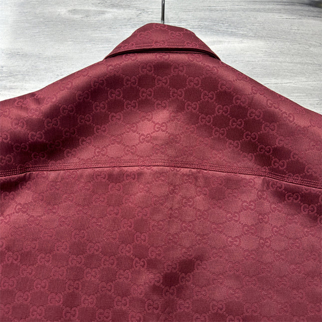Gucci 2025SS Burgundy Jacquard Monogram Shirt – Top Version