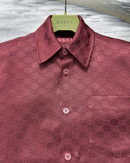Gucci 2025SS Burgundy Jacquard Monogram Shirt – Top Version