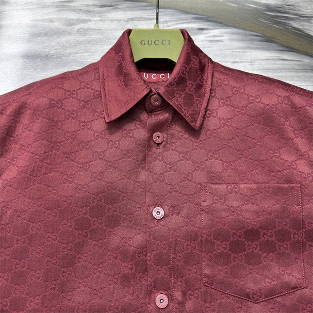 Gucci 2025SS Burgundy Jacquard Monogram Shirt – Top Version