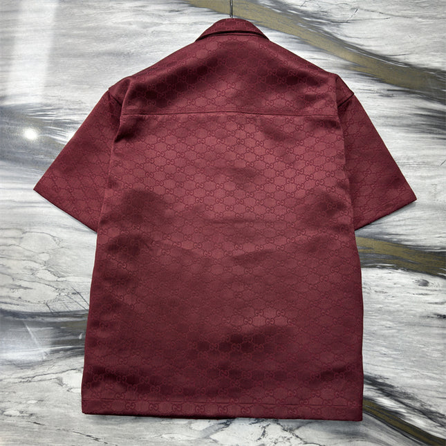 Gucci 2025SS Burgundy Jacquard Monogram Shirt – Top Version