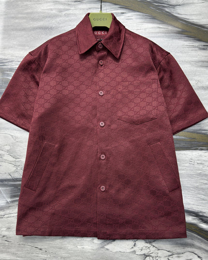 Gucci 2025SS Burgundy Jacquard Monogram Shirt – Top Version
