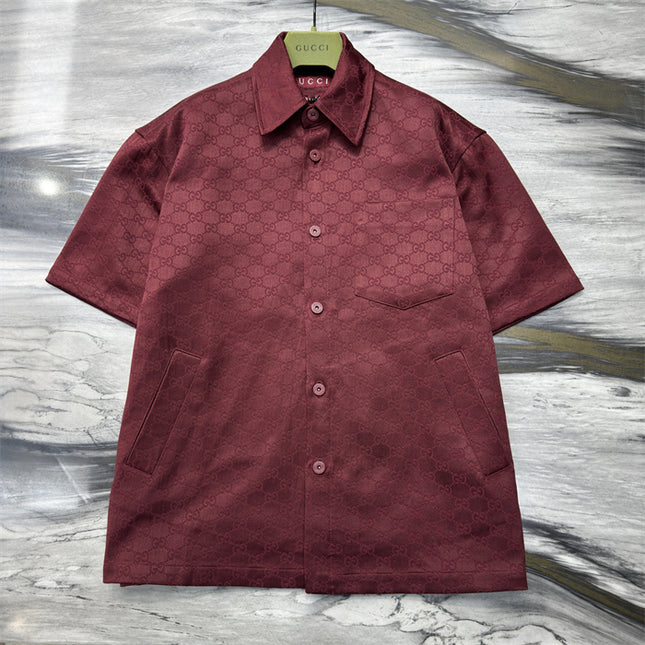 Gucci 2025SS Burgundy Jacquard Monogram Shirt – Top Version