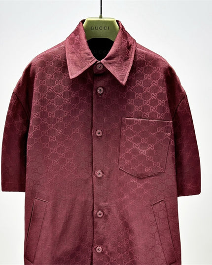 Gucci 2025SS Burgundy Jacquard Monogram Shirt – Top Version