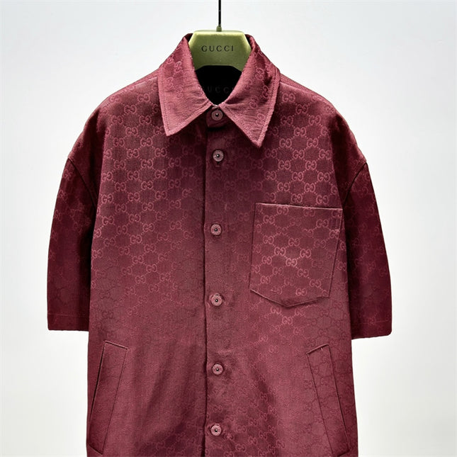 Gucci 2025SS Burgundy Jacquard Monogram Shirt – Top Version