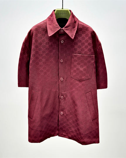 Gucci 2025SS Burgundy Jacquard Monogram Shirt – Top Version