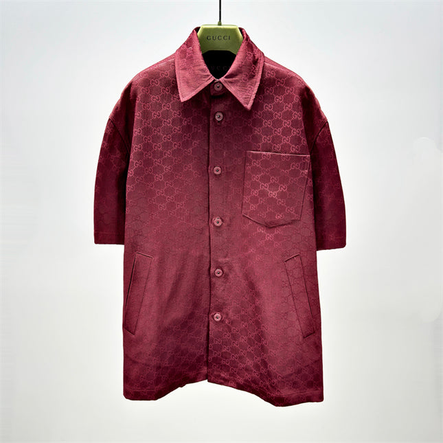 Gucci 2025SS Burgundy Jacquard Monogram Shirt – Top Version
