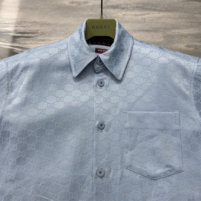 Gucci 2025SS Light Blue Jacquard Monogram Shirt – Top Version