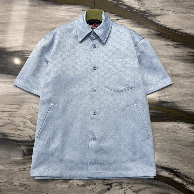 Gucci 2025SS Light Blue Jacquard Monogram Shirt – Top Version