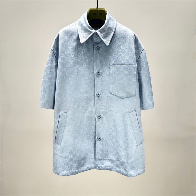 Gucci 2025SS Light Blue Jacquard Monogram Shirt – Top Version