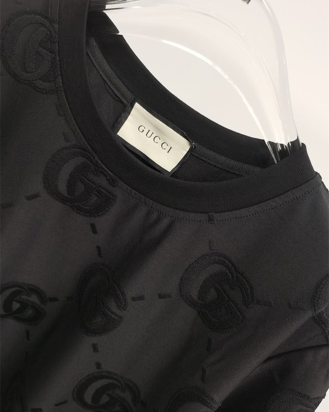 Gucci 2025SS Monogram Embossed Black T-Shirt