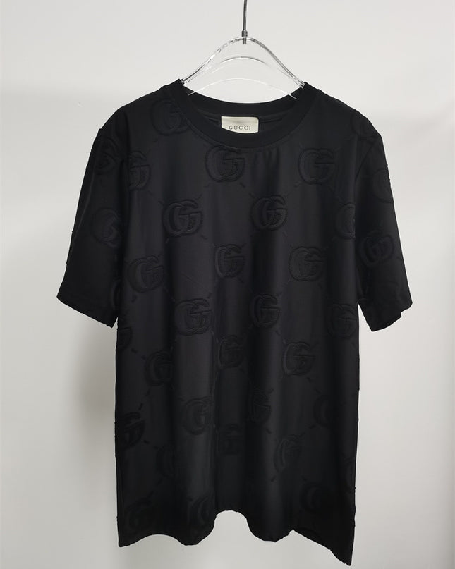 Gucci 2025SS Monogram Embossed Black T-Shirt