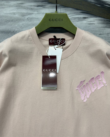 Gucci 2025SS Pastel Pink Logo Backprint T-Shirt