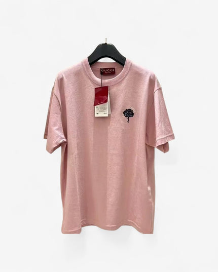 Gucci 2025SS Pink Rose Crest Embroidered T-Shirt – Top Version