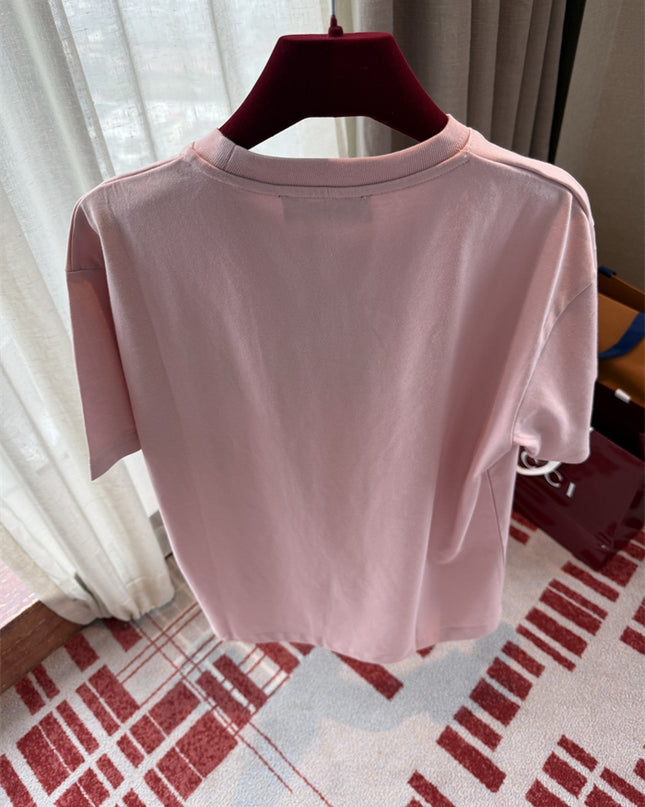 Gucci 2025SS Pink Rose Crest Embroidered T-Shirt – Top Version