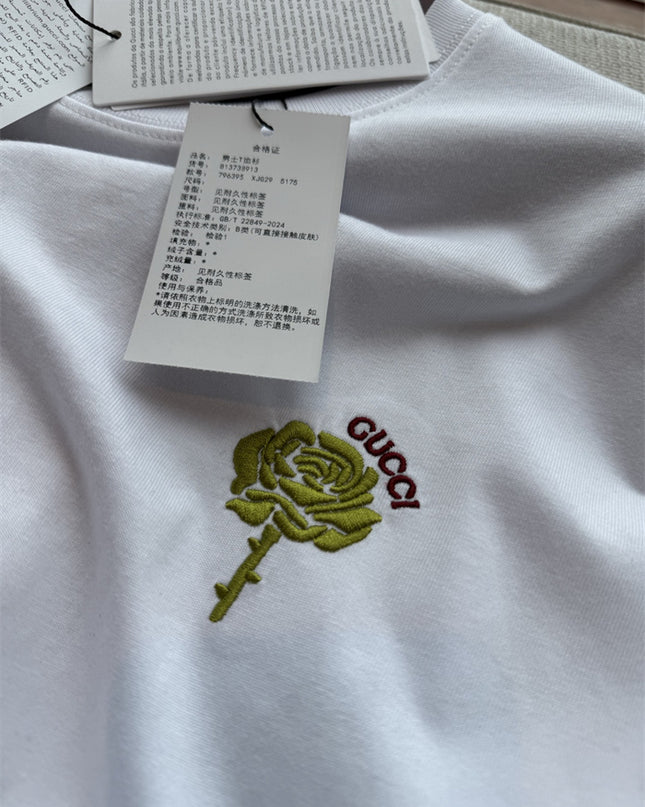 Gucci 2025SS Rose Crest Embroidered T-Shirt – Top Version