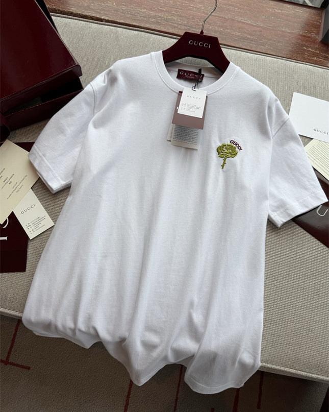 Gucci 2025SS Rose Crest Embroidered T-Shirt – Top Version