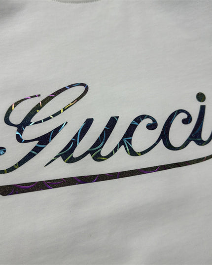Gucci 2025 Ss Vintage Script Logo Metallic T‑shirt – White