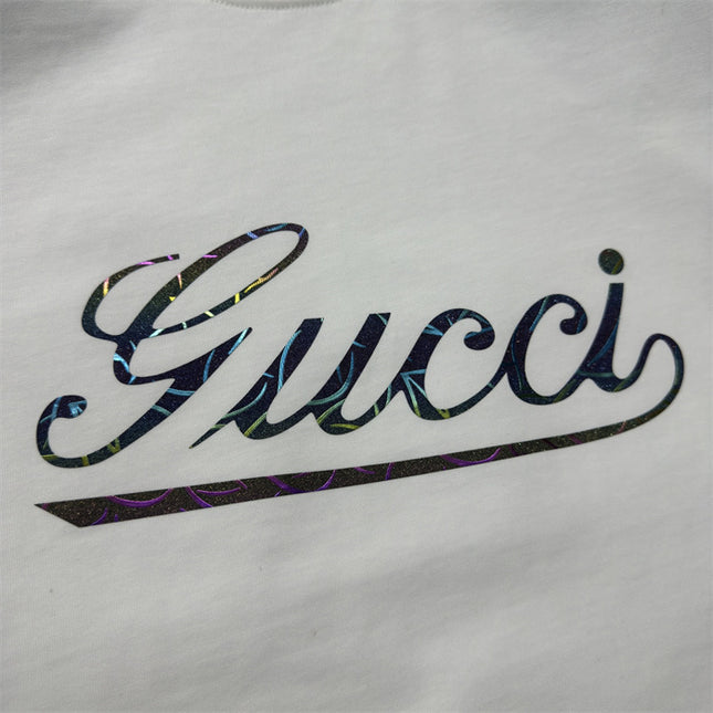 Gucci 2025 Ss Vintage Script Logo Metallic T‑shirt – White