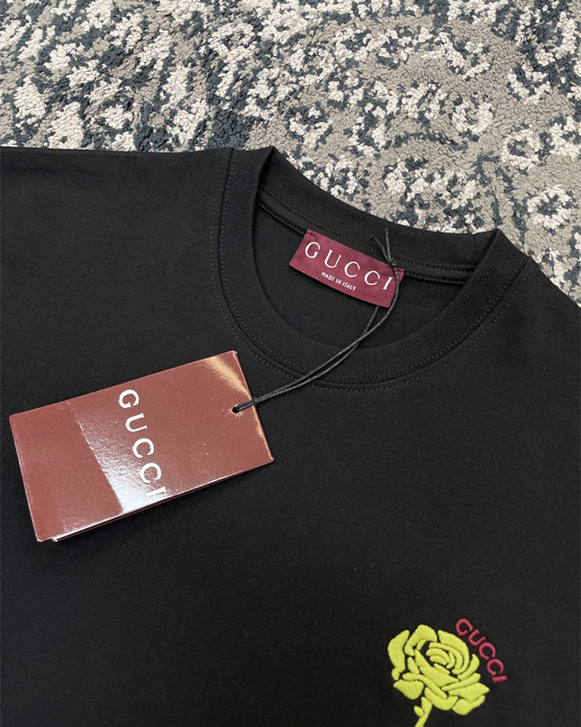 Gucci 2025ss Black Rose Crest T-shirt – Top Version