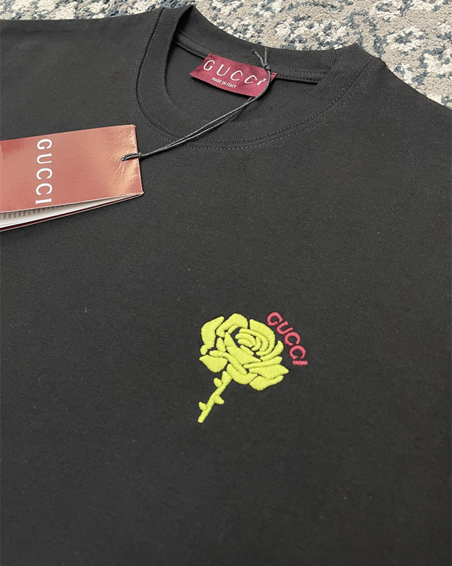 Gucci 2025ss Black Rose Crest T-shirt – Top Version