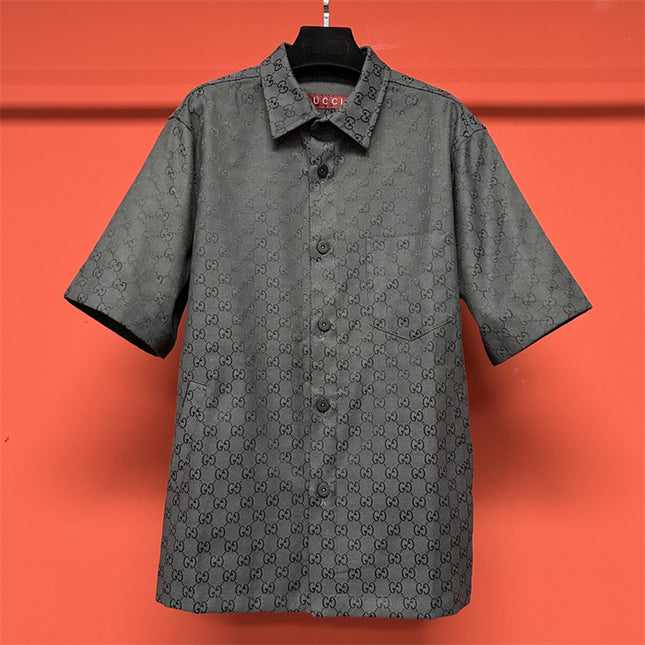 Gucci 2025ss Charcoal Gg Jacquard Short Sleeve Shirt – Top Version