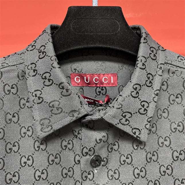Gucci 2025ss Charcoal Gg Jacquard Short Sleeve Shirt – Top Version