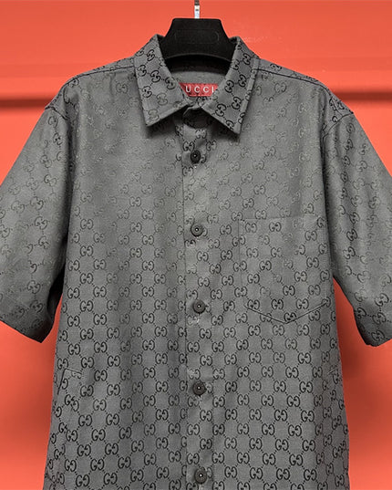 Gucci 2025ss Charcoal Gg Jacquard Short Sleeve Shirt – Top Version