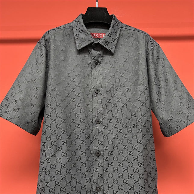 Gucci 2025ss Charcoal Gg Jacquard Short Sleeve Shirt – Top Version