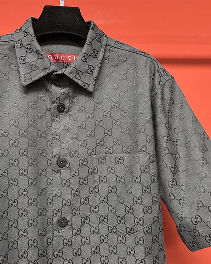 Gucci 2025ss Charcoal Gg Jacquard Short Sleeve Shirt – Top Version