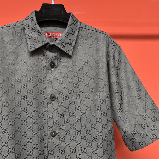 Gucci 2025ss Charcoal Gg Jacquard Short Sleeve Shirt – Top Version