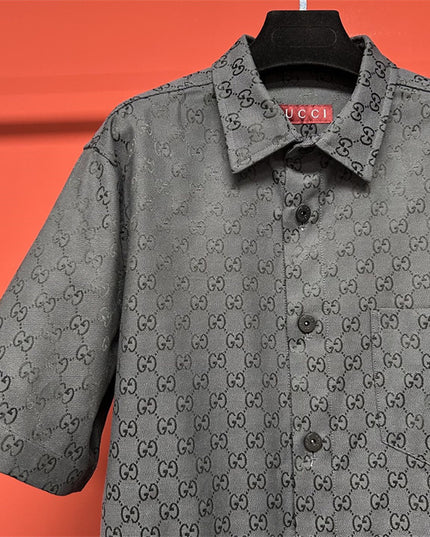Gucci 2025ss Charcoal Gg Jacquard Short Sleeve Shirt – Top Version