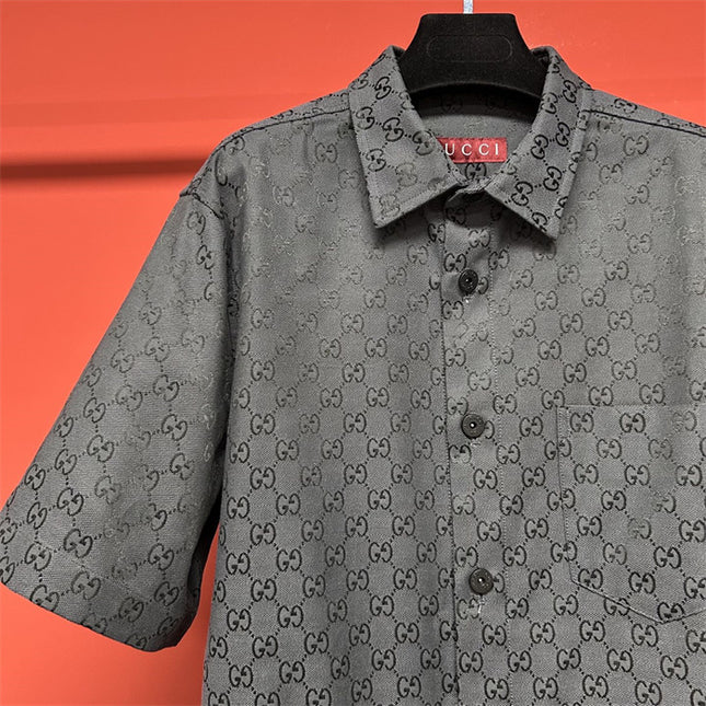 Gucci 2025ss Charcoal Gg Jacquard Short Sleeve Shirt – Top Version