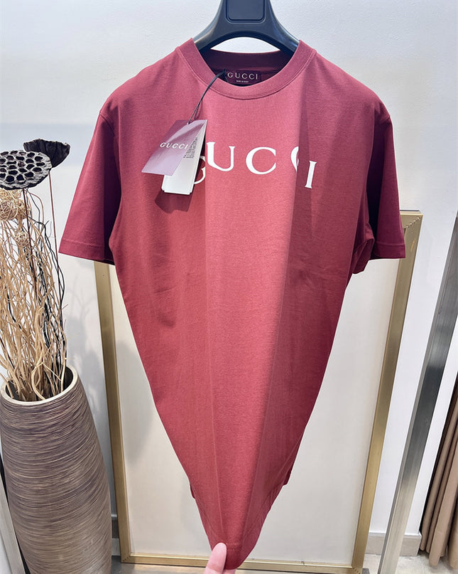Gucci 2025ss Classic Burgundy Logo T-shirt – Top Version
