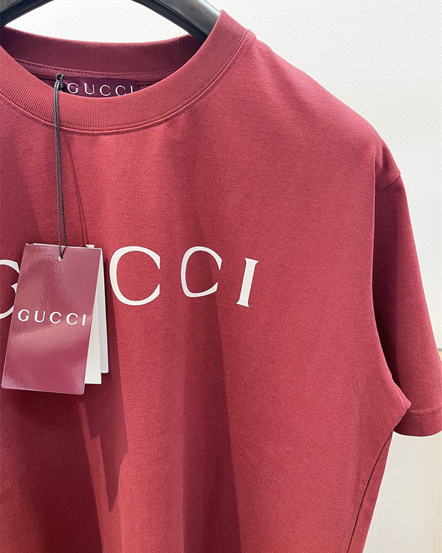 Gucci 2025ss Classic Burgundy Logo T-shirt – Top Version