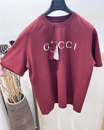 Gucci 2025ss Classic Burgundy Logo T-shirt – Top Version
