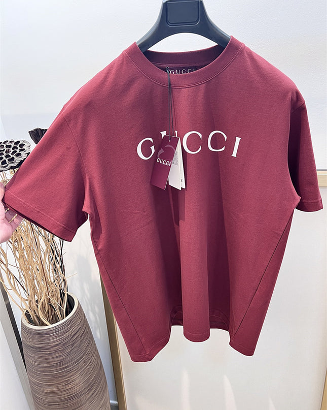 Gucci 2025ss Classic Burgundy Logo T-shirt – Top Version