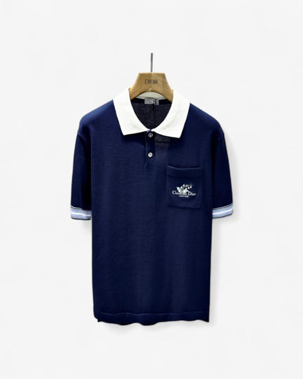 Gucci 2025ss Navy Polo Shirt with White Collar – Top Version
