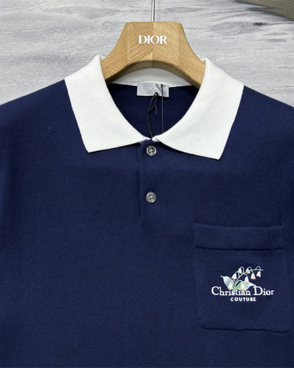 Gucci 2025ss Navy Polo Shirt with White Collar – Top Version