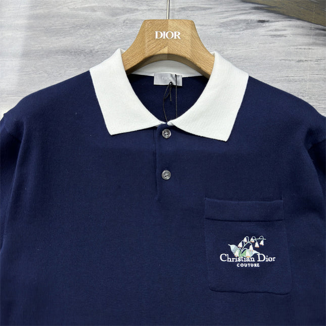 Gucci 2025ss Navy Polo Shirt with White Collar – Top Version
