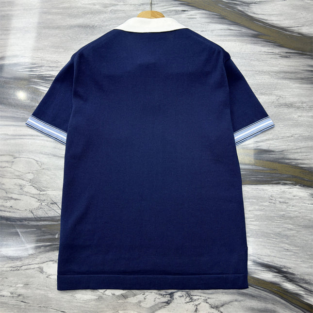 Gucci 2025ss Navy Polo Shirt with White Collar – Top Version