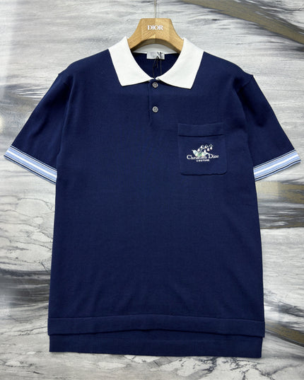 Gucci 2025ss Navy Polo Shirt with White Collar – Top Version