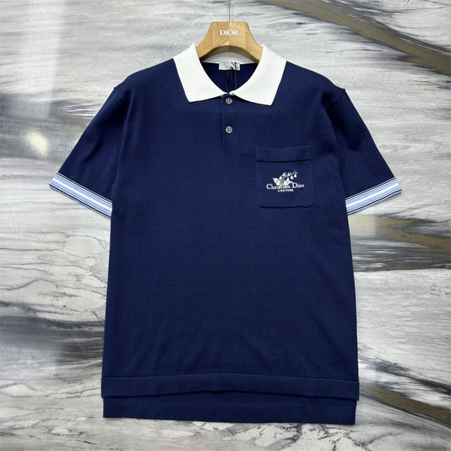 Gucci 2025ss Navy Polo Shirt with White Collar – Top Version