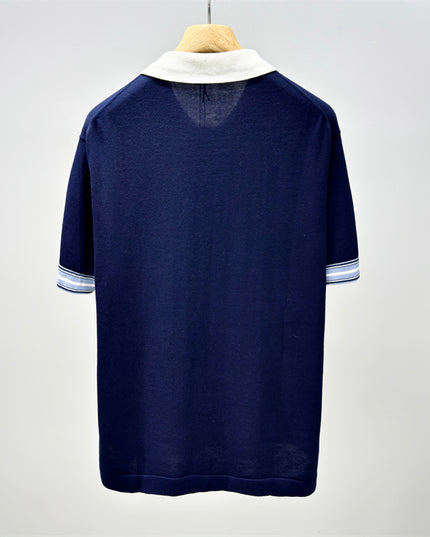 Gucci 2025ss Navy Polo Shirt with White Collar – Top Version