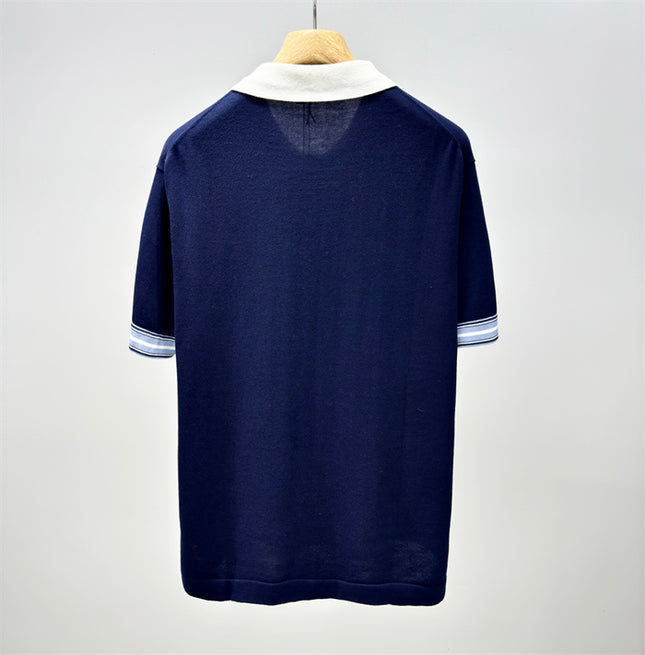 Gucci 2025ss Navy Polo Shirt with White Collar – Top Version