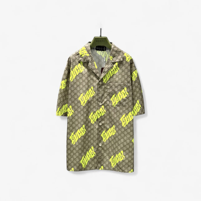 Gucci 2025ss Neon Yellow Monogram Shirt – Top Version