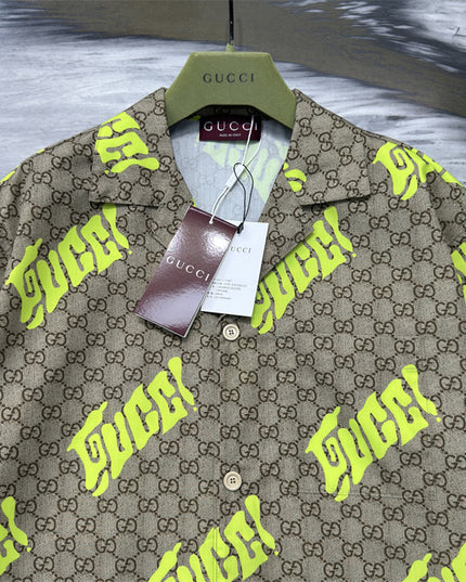 Gucci 2025ss Neon Yellow Monogram Shirt – Top Version