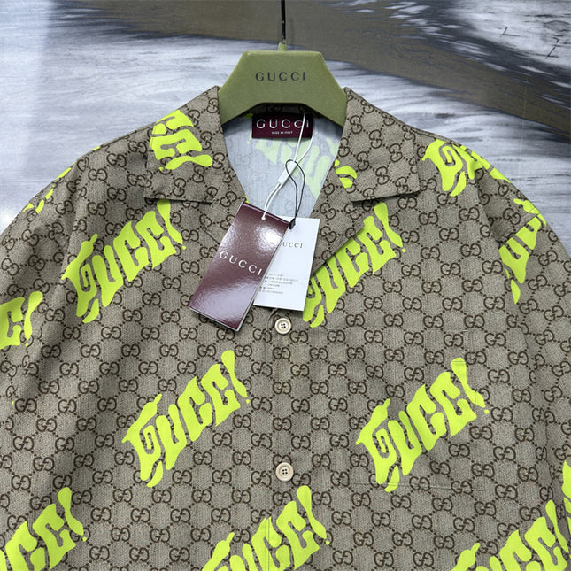 Gucci 2025ss Neon Yellow Monogram Shirt – Top Version