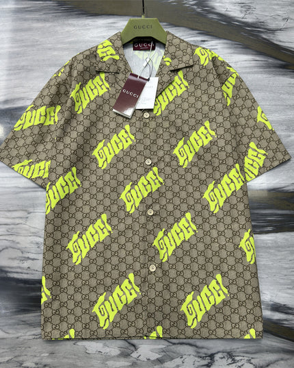 Gucci 2025ss Neon Yellow Monogram Shirt – Top Version